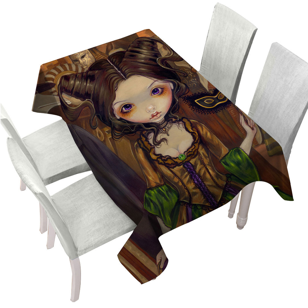 Beautiful big eyed maiden at The Masquerade Ball Tablecloths