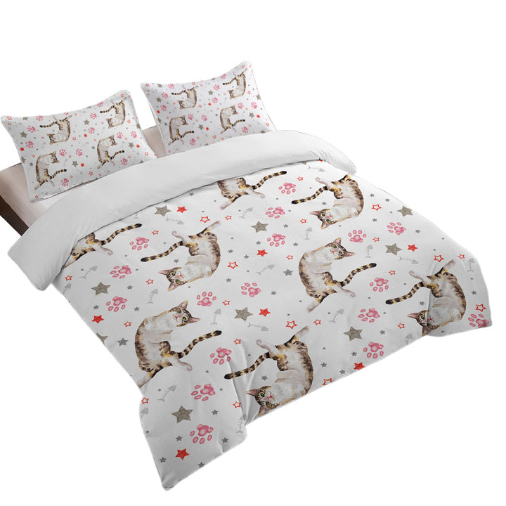 Bed Covers with Adorable Cat and Paws Pattern