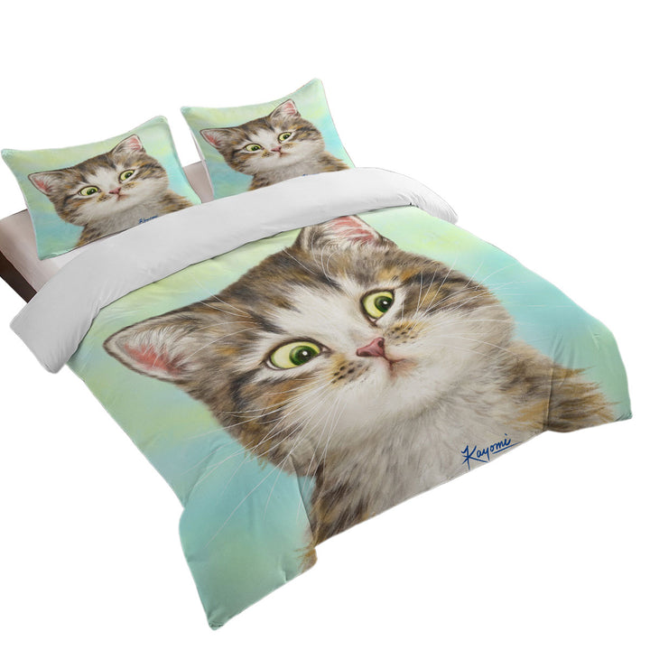 Bed Covers with Adorable Cat for Kids the Suspicious Kitten