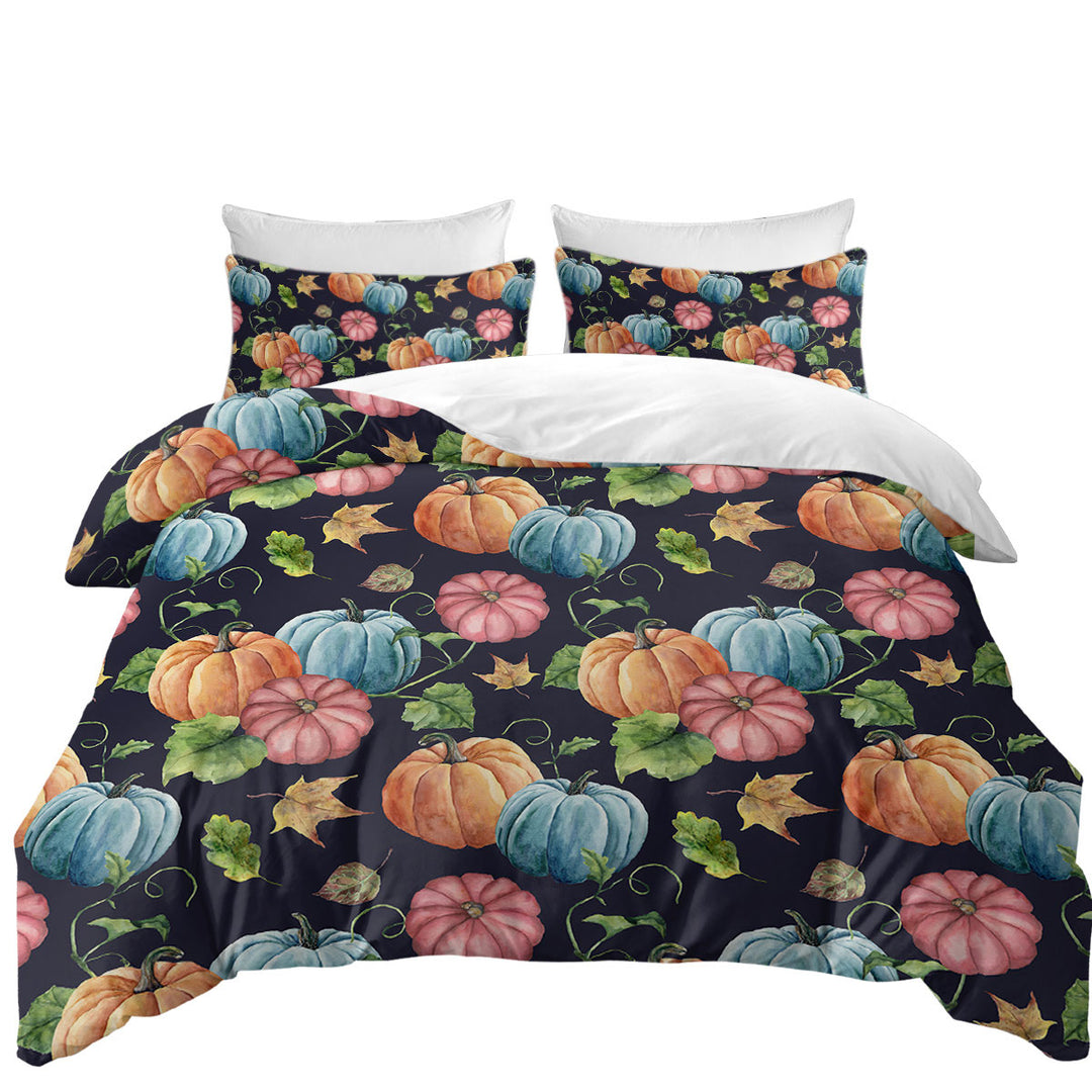 Bed Covers with Beautiful Autumn Art Multi Colored Pumpkins