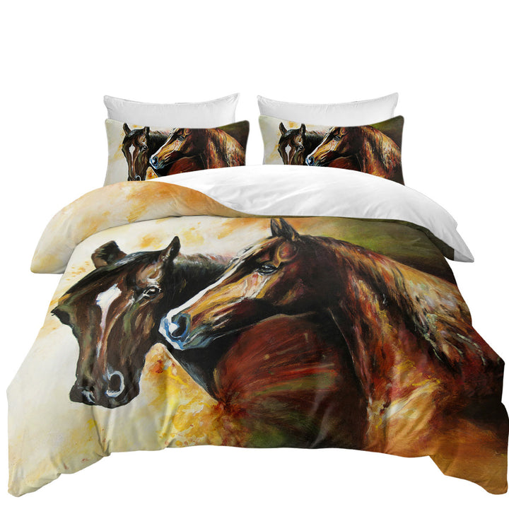 Bed Covers with Brown Painted Horses