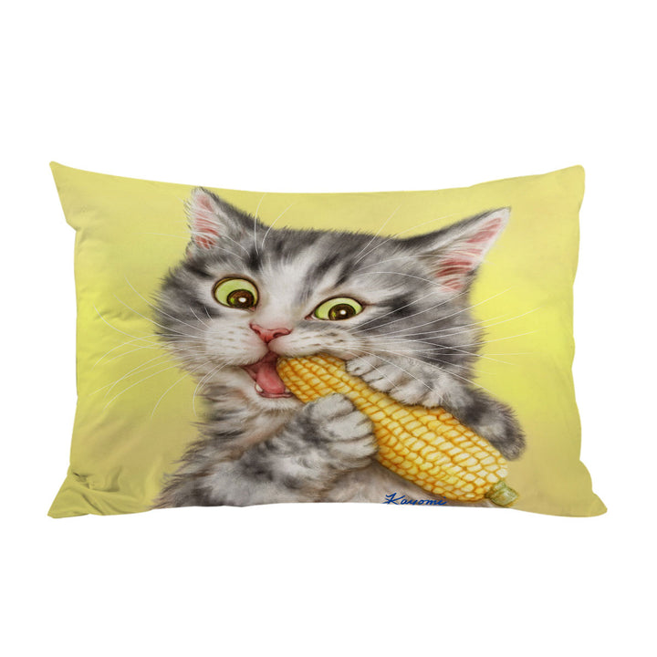 Bed Covers with Cats Funny Art Painting Grey Tabby Eating Corn