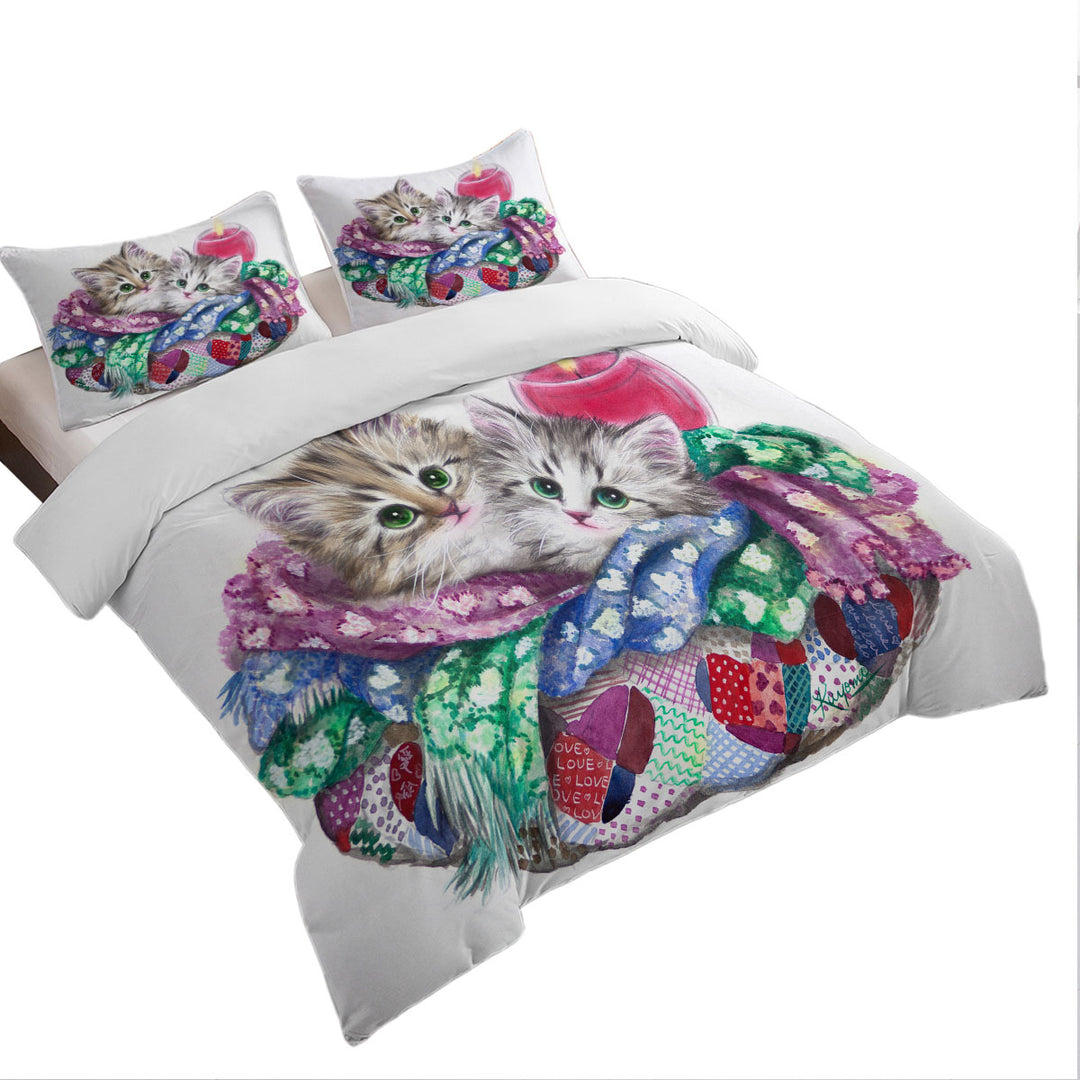 Bed Covers with Cute Cat Art Keep Warm Tabby Kittens