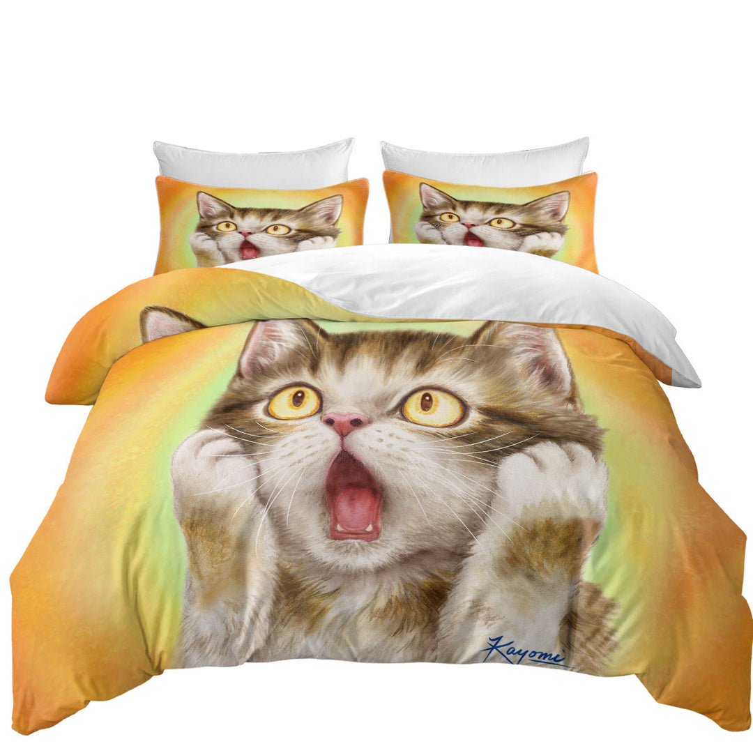Bed Covers with Funny Cat Designs Freaked Out Kitten