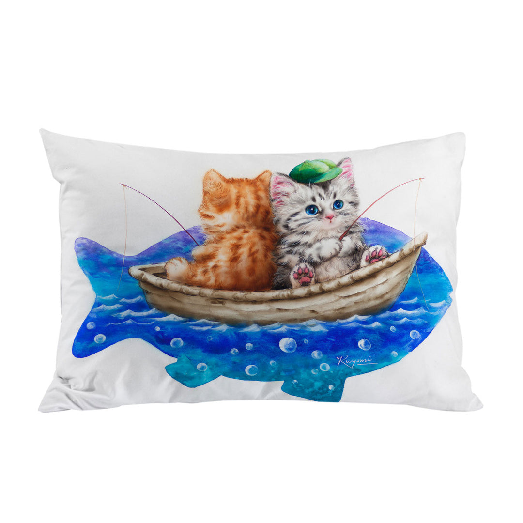 Bed Covers with Funny Cats Art Drawing Fishing Buddies Kittens