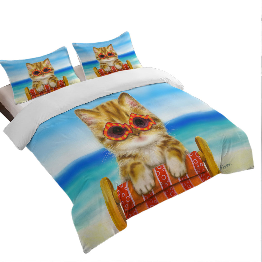 Bed Covers with Funny Cats Ginger Tabby Kitten at the Beach