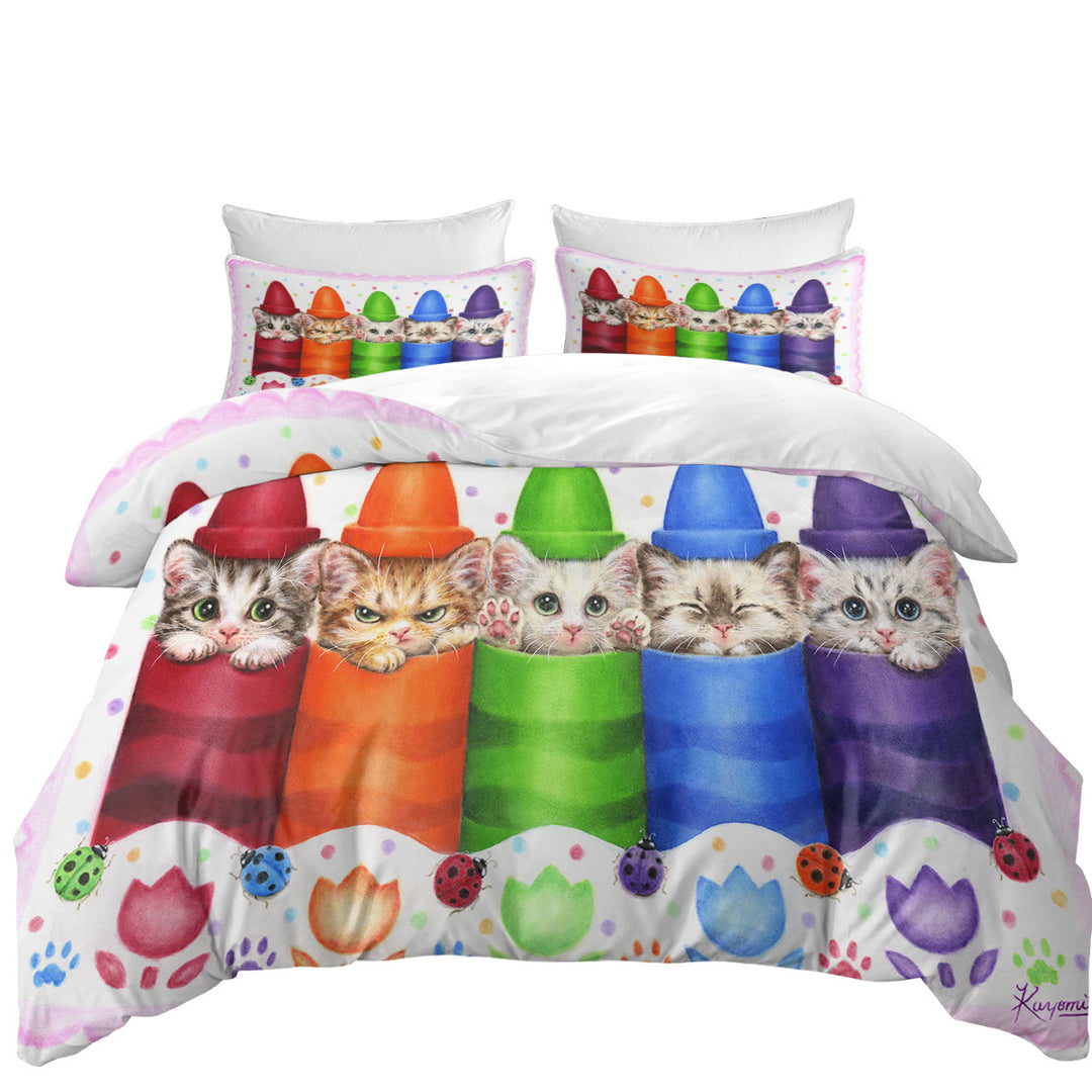 Bed Covers with Funny Cats for Kids Color Pencils Kittens