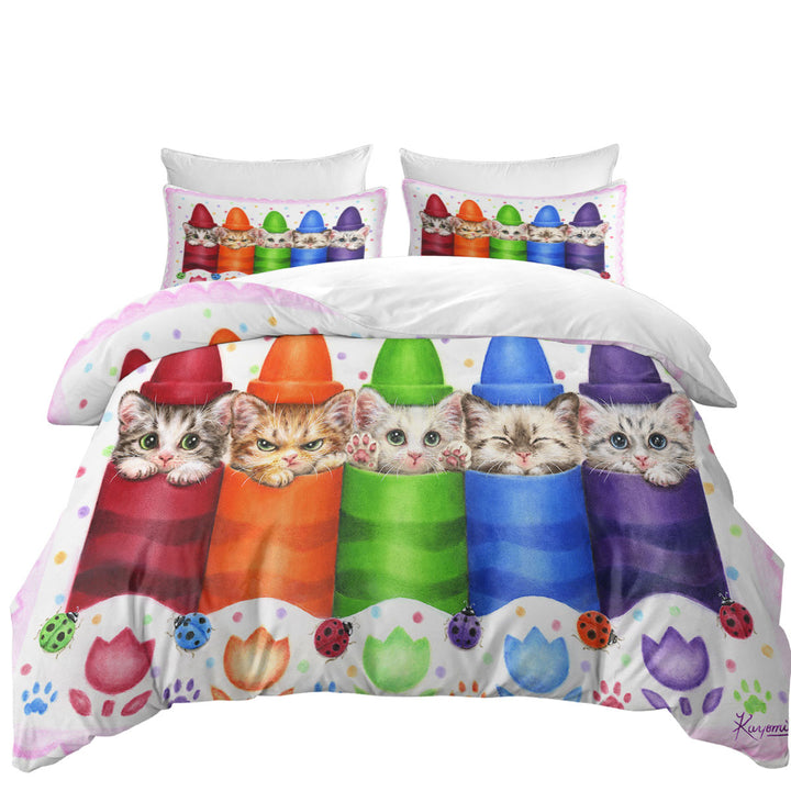 Bed Covers with Funny Cats for Kids Color Pencils Kittens