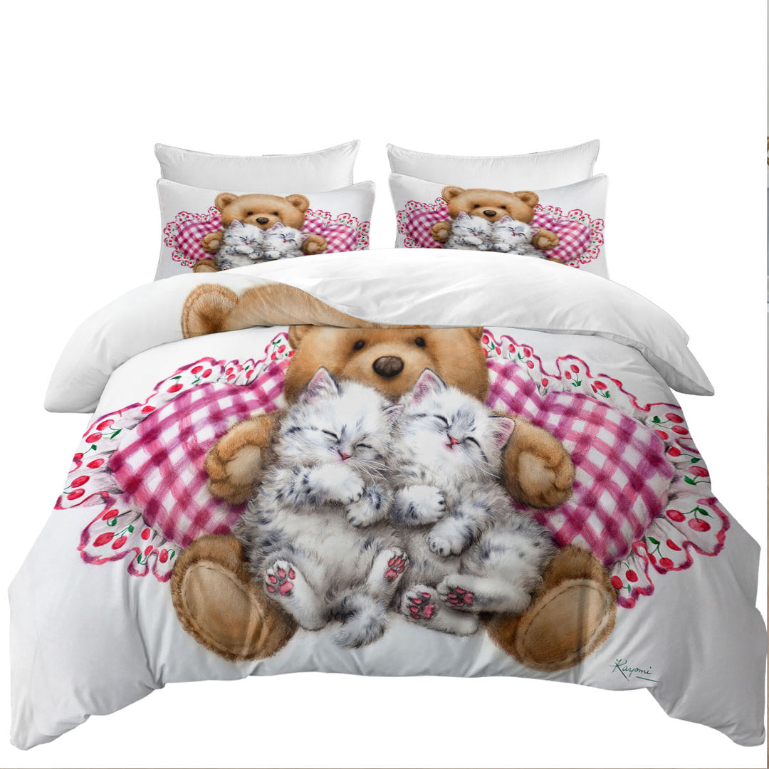 Bed Covers with Kids Design Cute Teddy Bear Dream Kittens