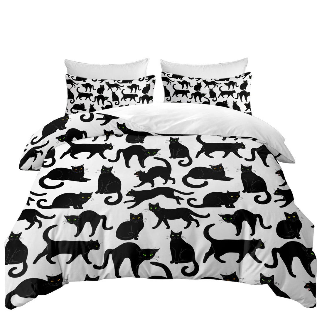Bed Covers with Multi Colored Eyes Black Cat Pattern