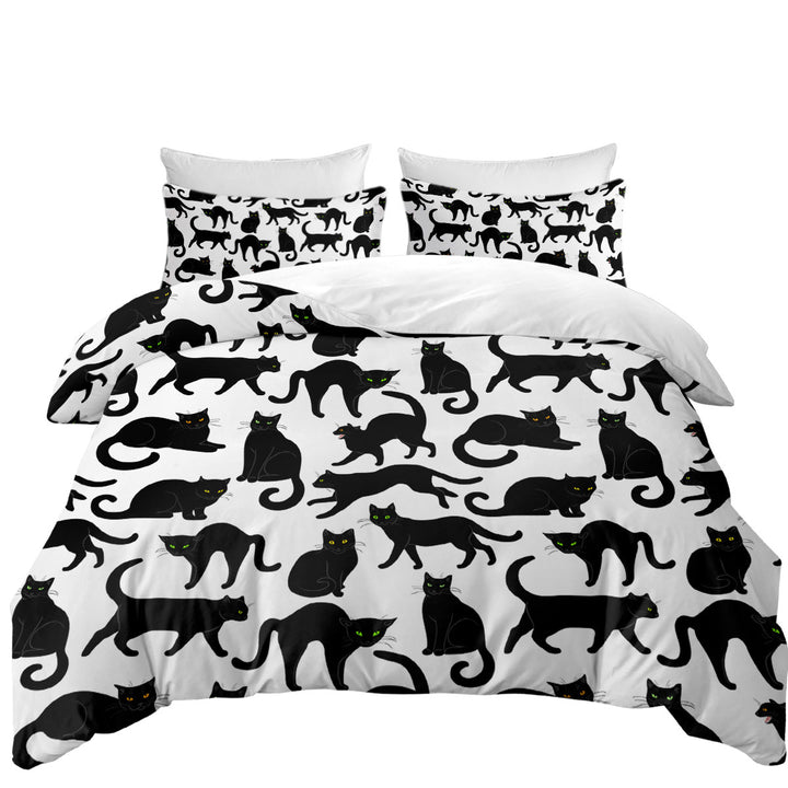 Bed Covers with Multi Colored Eyes Black Cat Pattern