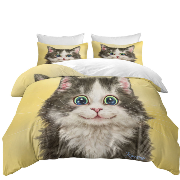 Bed Covers with Painted Cats Cute Happy Smiling Kitty Cat