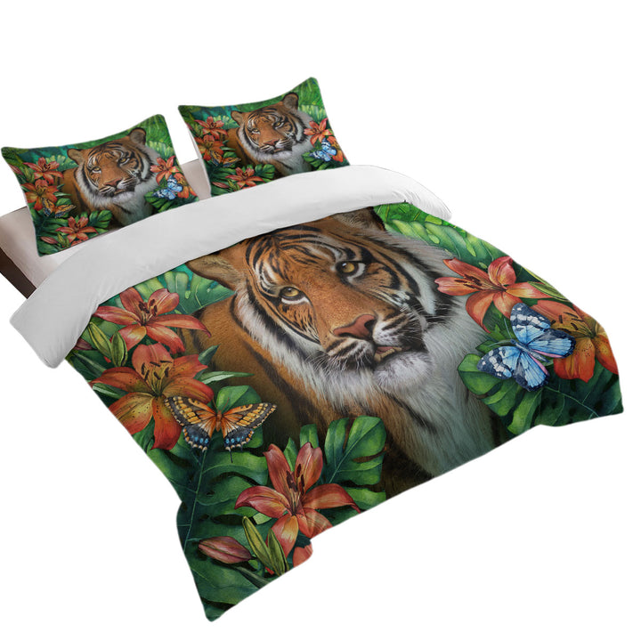 Bed Covers with Tropical Flowers and Animals Wild Tiger Lily