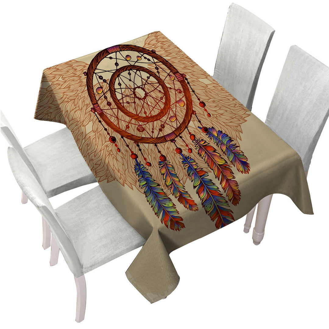 Beige Native American Dream Catcher Custom table cloth