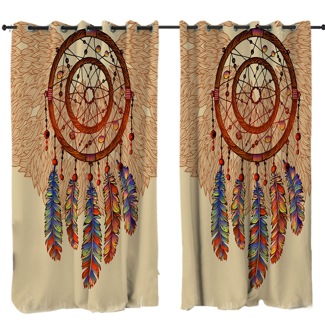 Beige Native American Dream Catcher Drapes and Curtains
