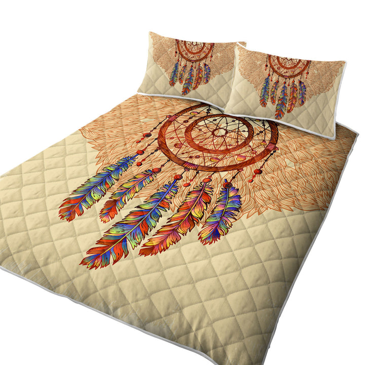 Beige Native American Dream Catcher King Size Bedspreads