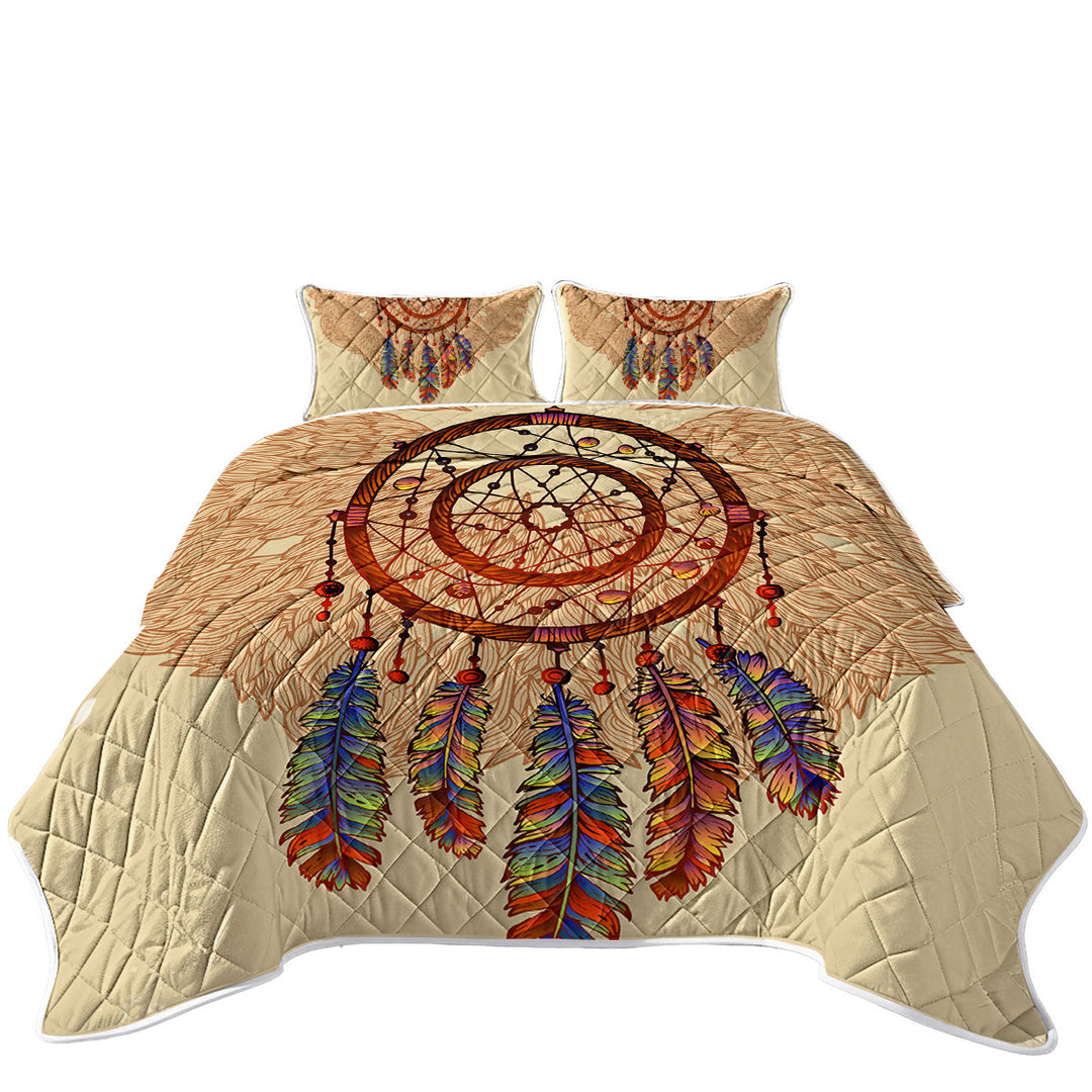 Beige Native American Dream Catcher Summer Quilt