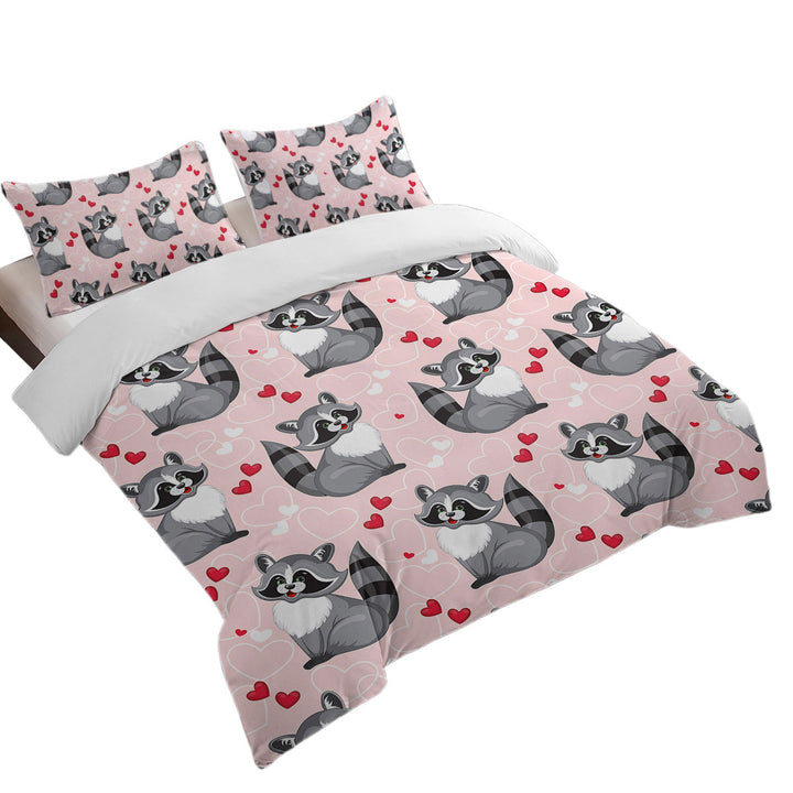 Best Duvet Covers with Adorable Heart Loving Raccoon