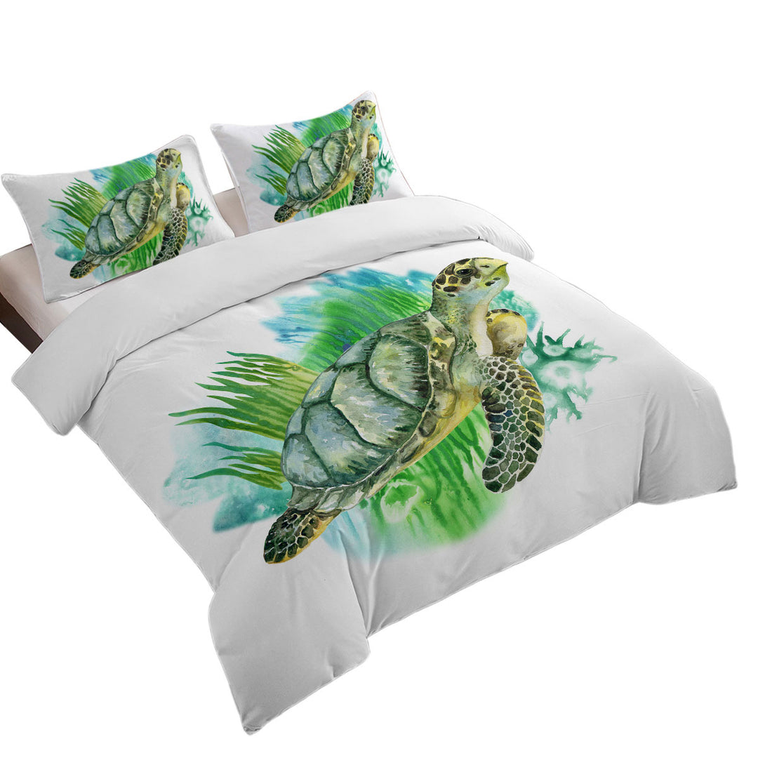 Best Duvet Covers with Art Painting Green Turtle
