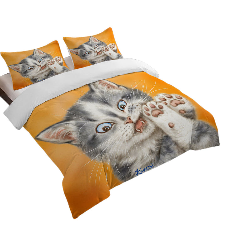 Best Duvet Covers with Beautiful Cats Drawings Grey Kitten over Orange