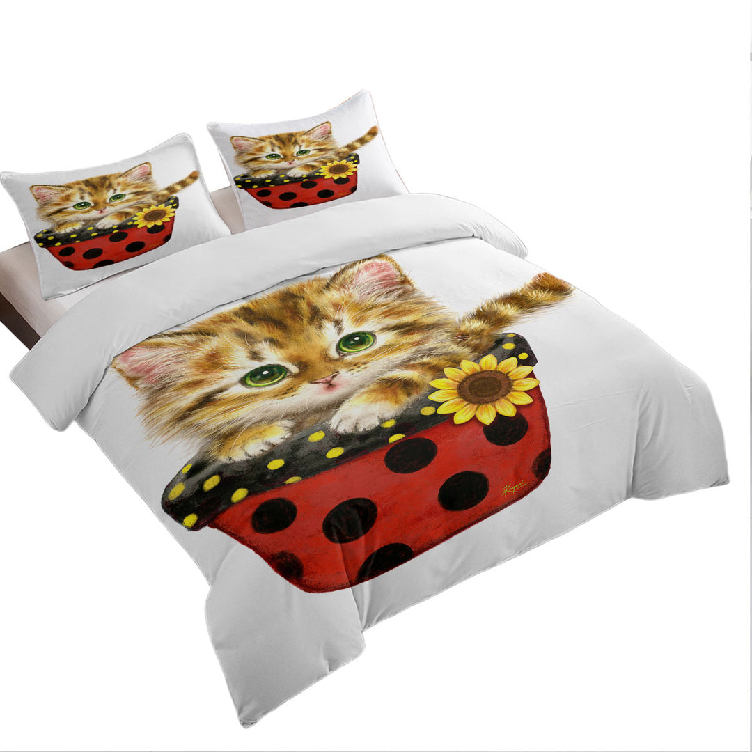 Best Duvet Covers with Ginger Tabby Kitten in Summer Flower Pot