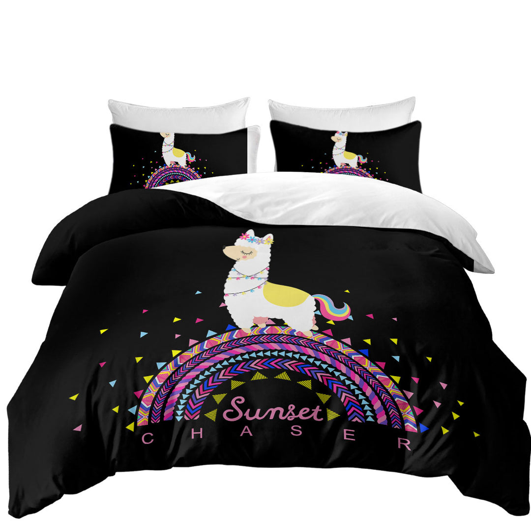 Best Duvet Covers with Llama Walking on Colorful Multi Pattern Rainbow