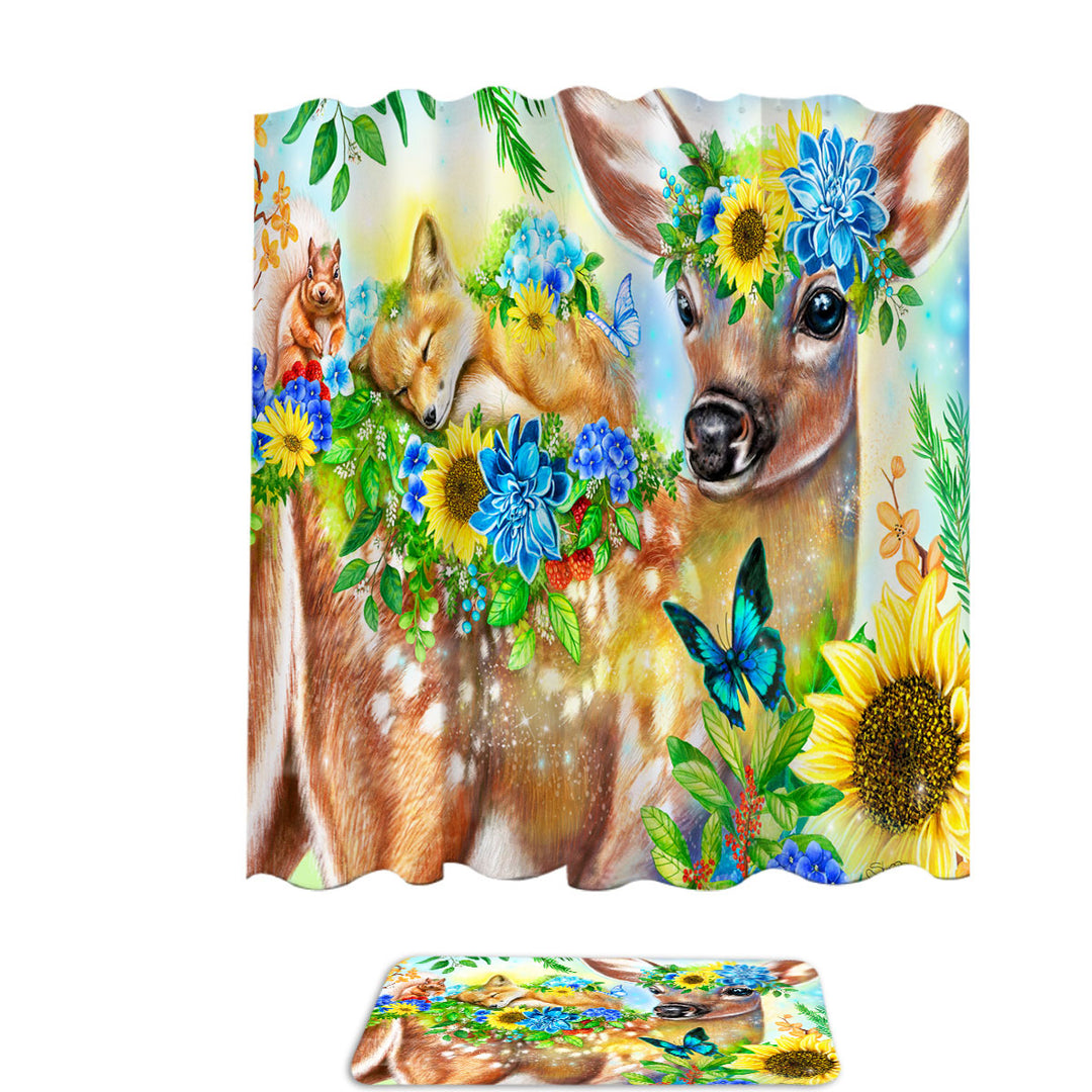 Best Kids Shower Curtains Forest Fawn Deer and Fox Squirrel Friends