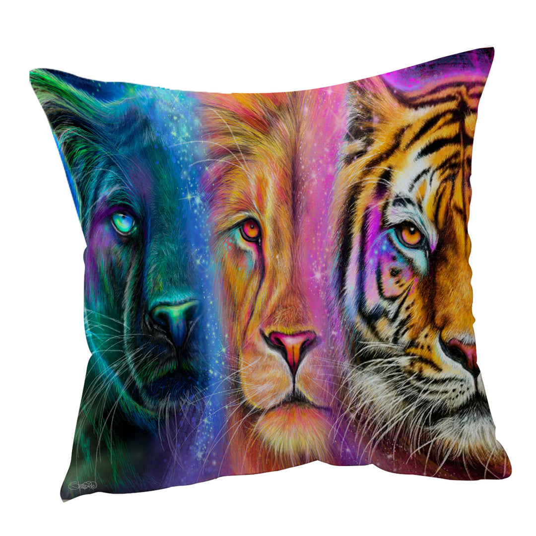 Big Cats Cushion Covers Tiger Lion Panther Faces of Nature Neon Big Cats