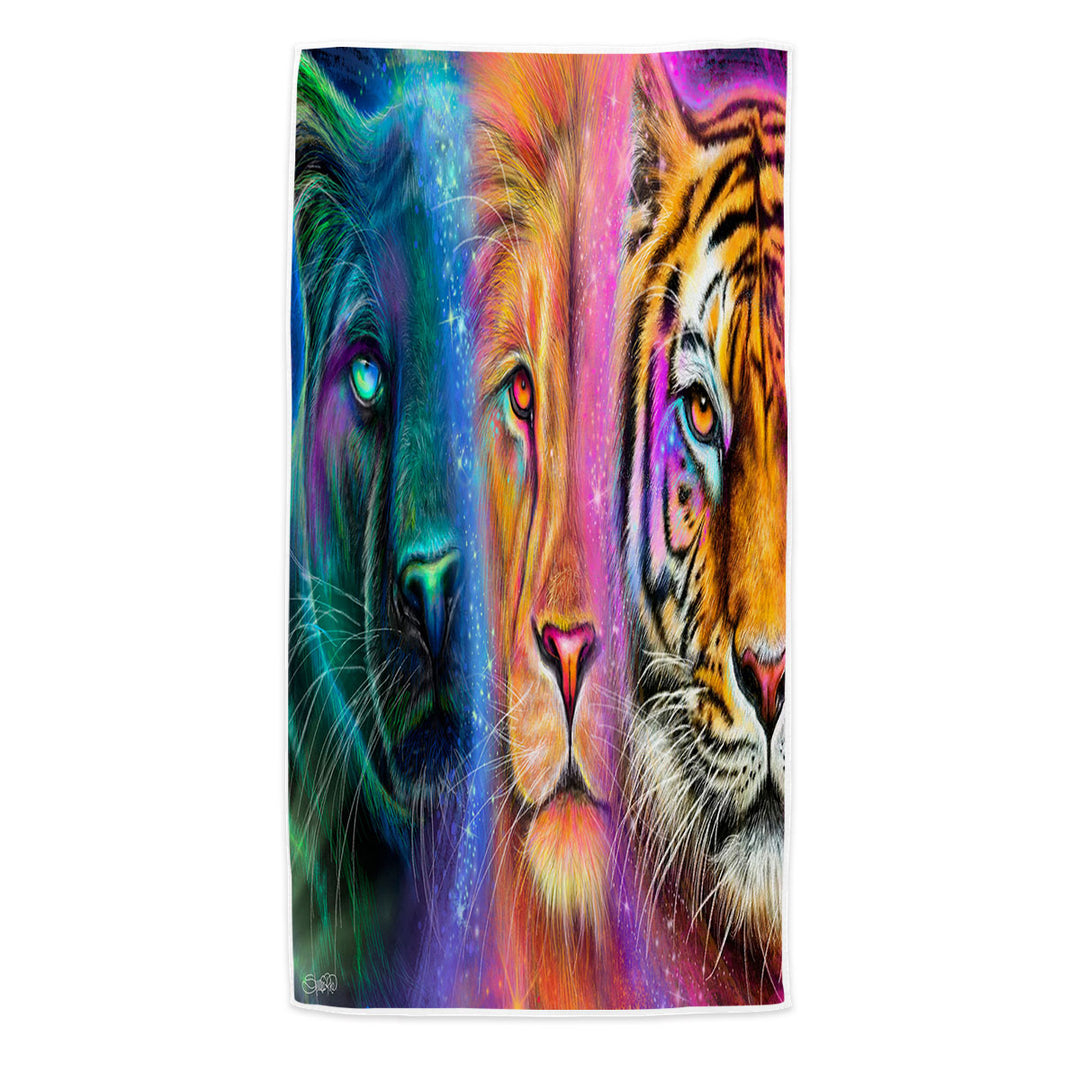 Big Cats Microfiber Beach Towel Tiger Lion Panther Faces of Nature Neon Big Cats