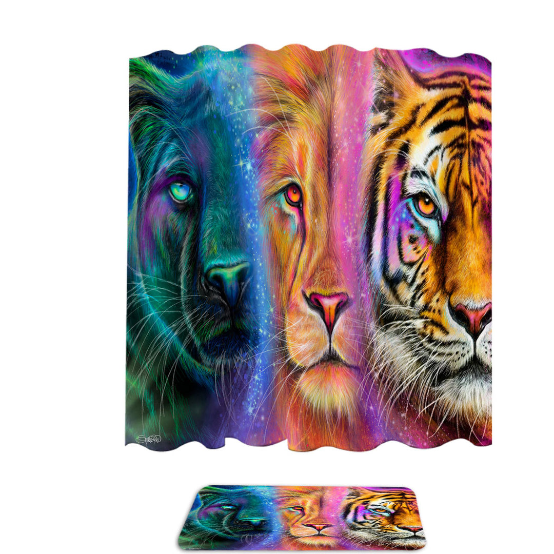 Big Cats Shower Curtains Tiger Lion Panther Faces of Nature Neon Big Cats