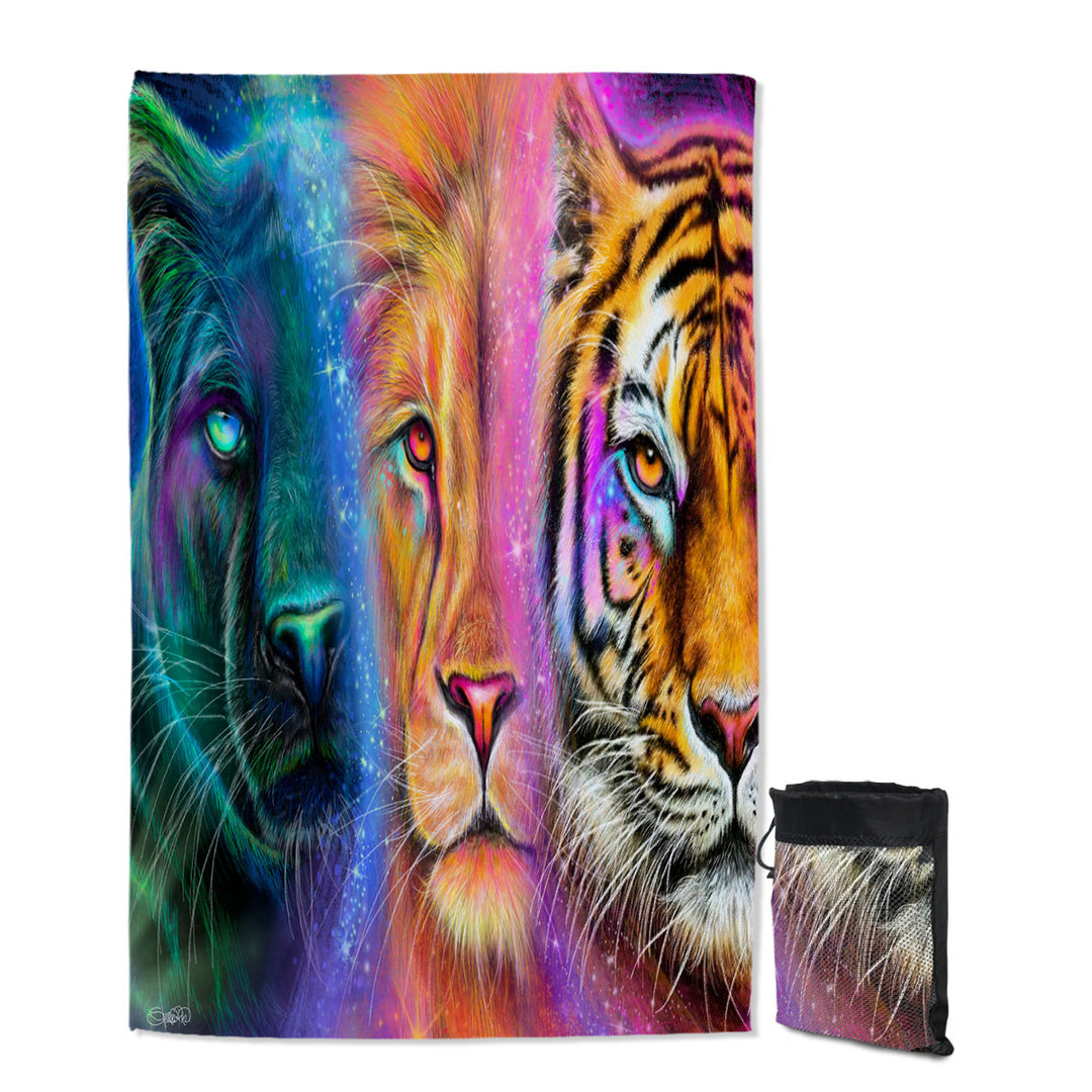 Big Cats Travel Beach Towel Tiger Lion Panther Faces of Nature Neon Big Cats