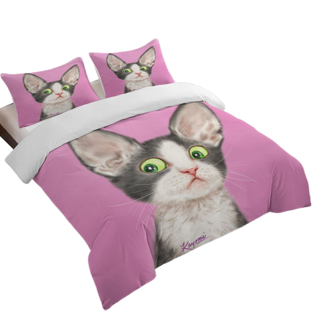 Big Ears Girly Kitty Cat over Pink Duvet Covers