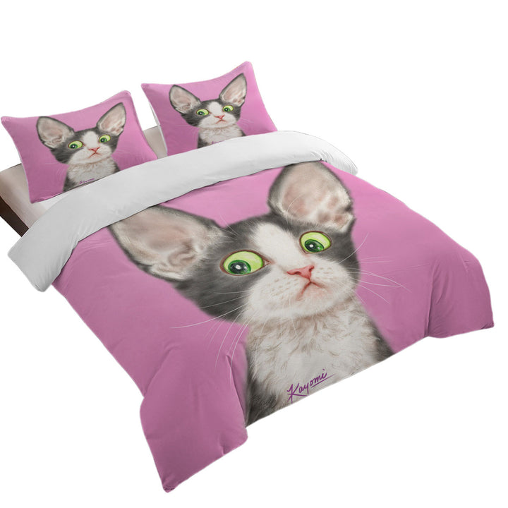 Big Ears Girly Kitty Cat over Pink Duvet Covers