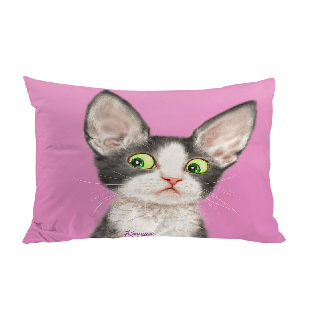 Big Ears Girly Kitty Cat over Pink Pillow Cases