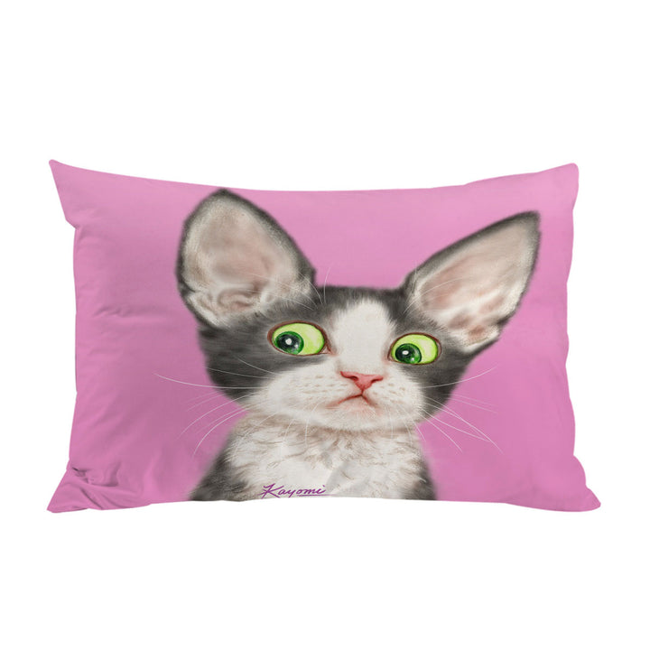 Big Ears Girly Kitty Cat over Pink Pillow Cases