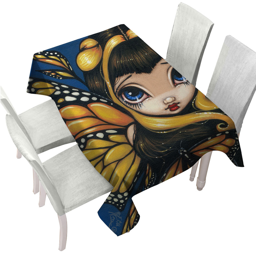Big Eyed Cute Fairy Golden Butterflies Custom tablecloths
