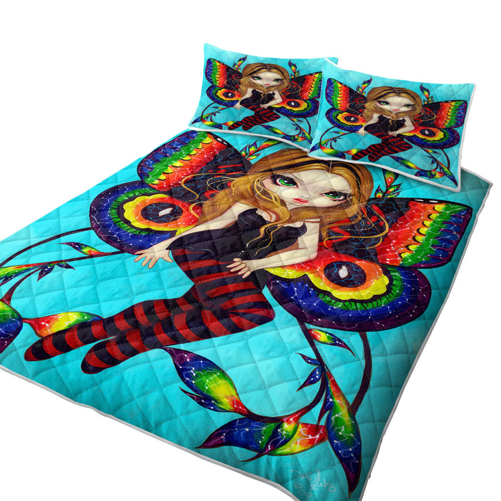 Big Eyed Fairy with Vibrant Colorful Vivid Wings Coverlets