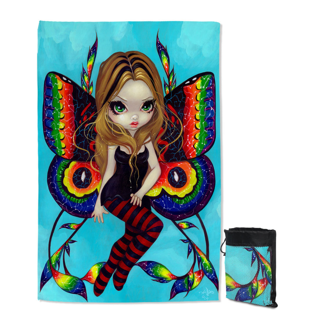 Big Eyed Fairy with Vibrant Colorful Vivid Wings Swims Towel for Girls