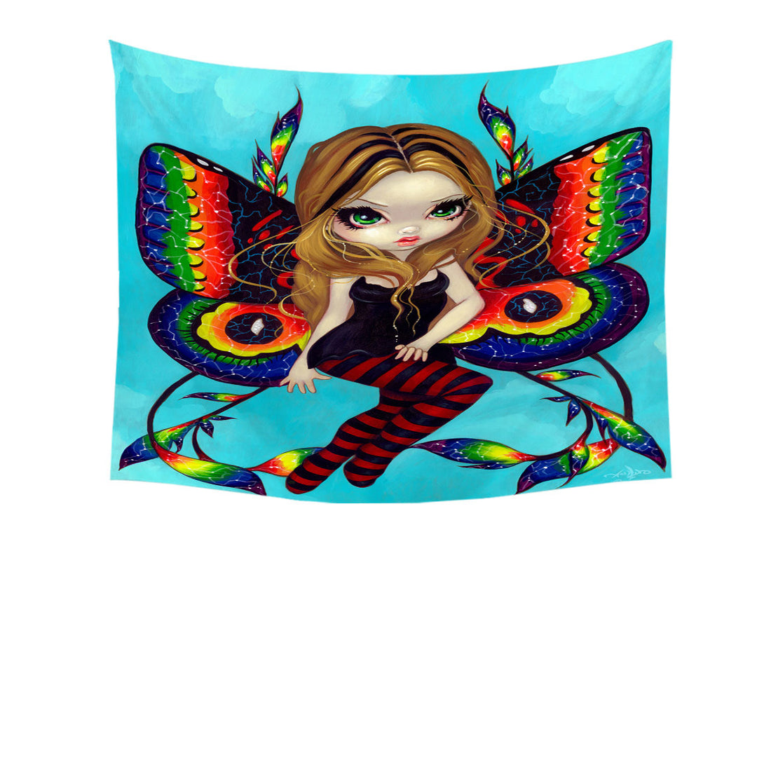 Big Eyed Fairy with Vibrant Colorful Vivid Wings Tapestry