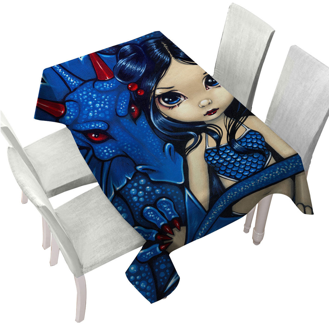 Big Eyed Girl and Blue Dragon Custom tablecloths