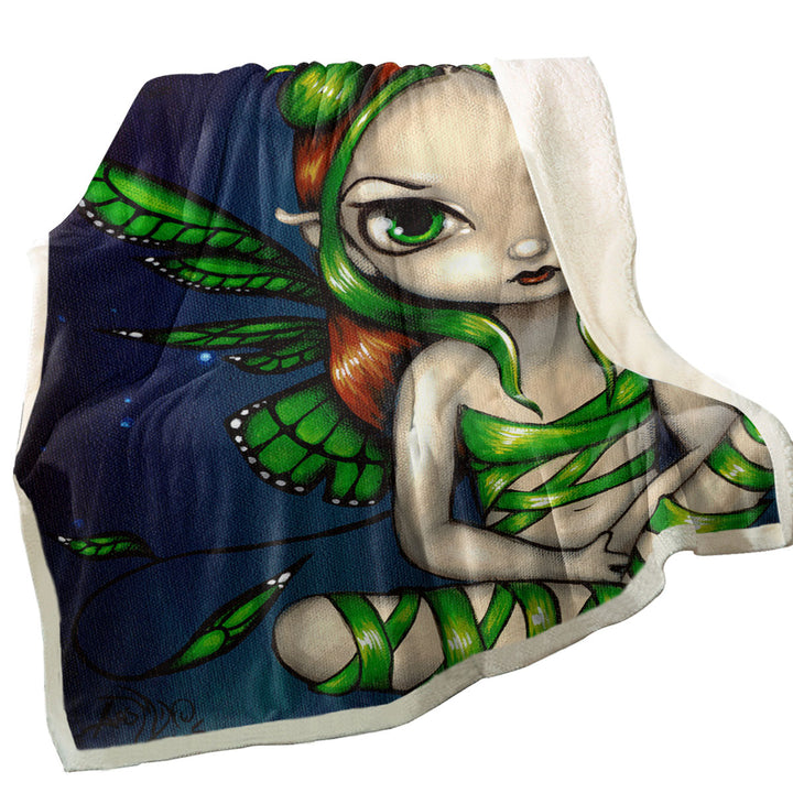 Big Eyed Green Ribbon Fairy Throws