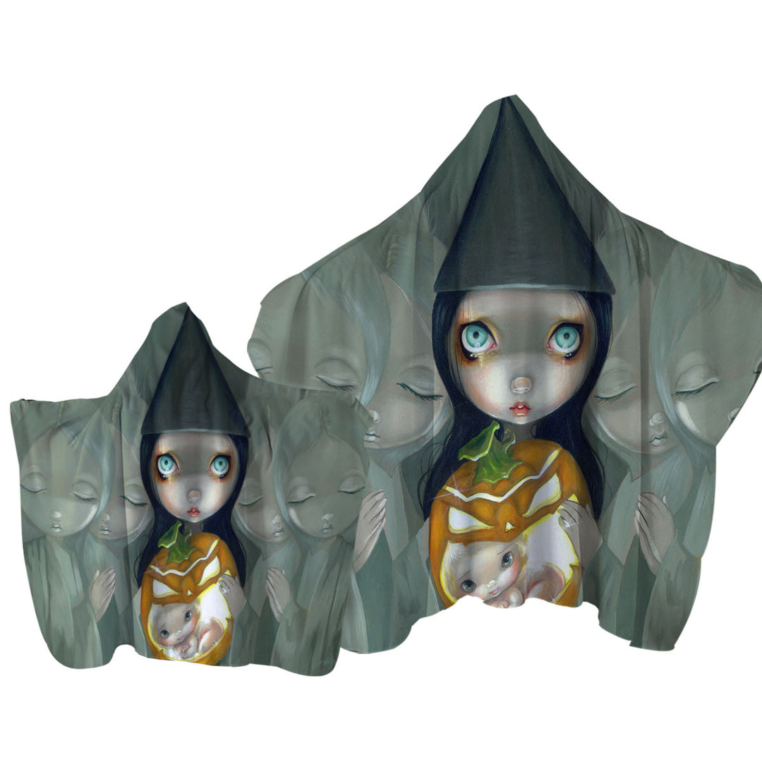 Big Eyed Witch Born Of a Pumpkin Baby Hooded Beach Towel
