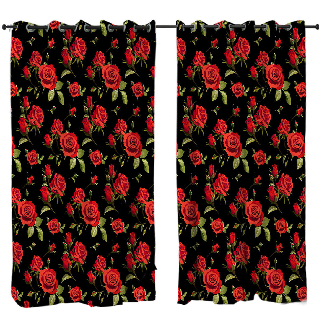 Black Background Classic Red Roses Drapery
