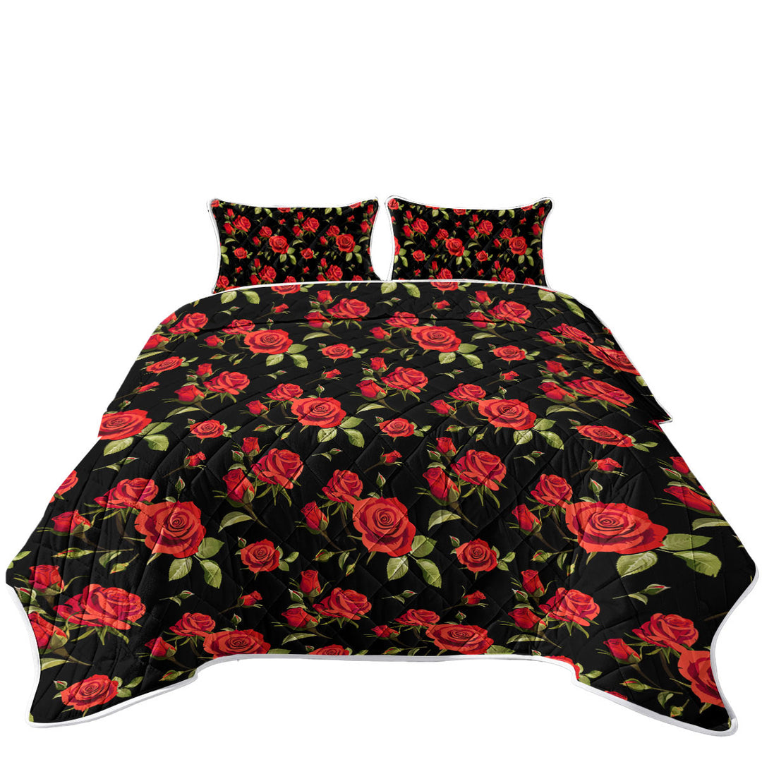 Black Background Classic Red Roses Quilts for Beds