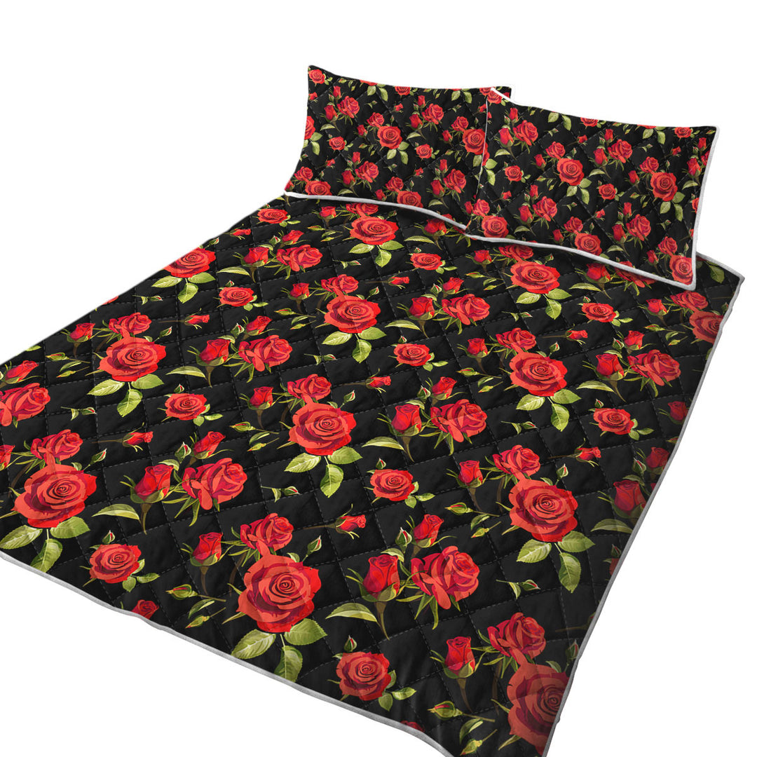 Black Background Classic Red Roses Quilts