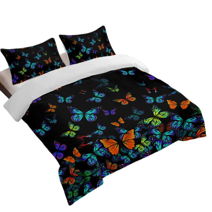 Black Background Colorful Butterflies Bed Covers
