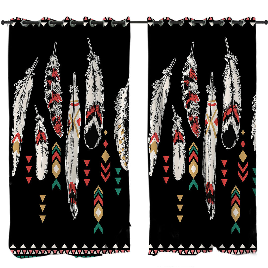 Black Background Feathers Curtains