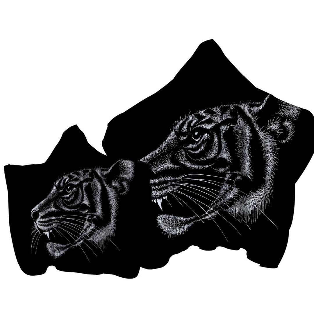 Black Background Tiger Head Profile Hooded Beach Towel