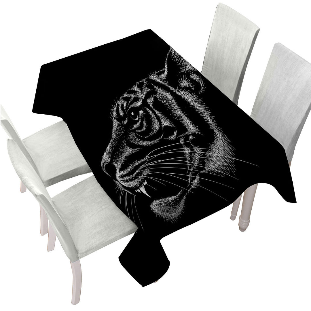 Black Background Tiger Head Profile Tablecloths