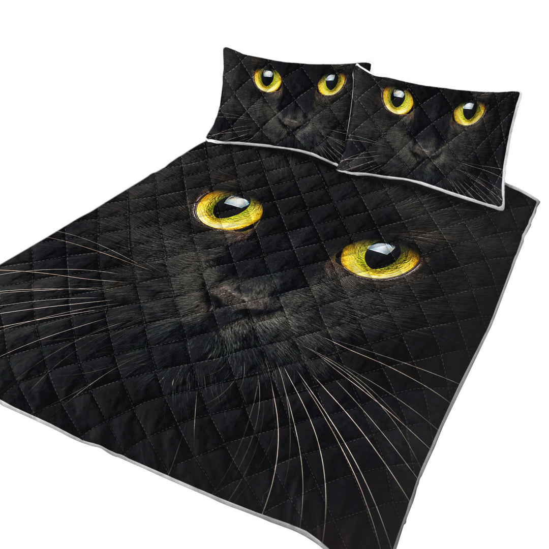 Black Cat with Yellow Eyes Coverlets